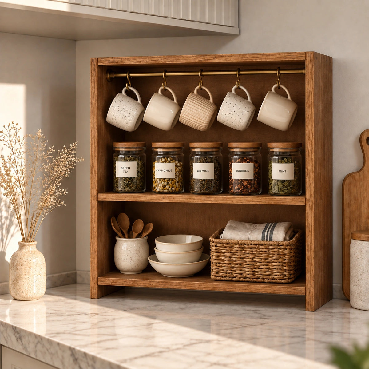 Tea Organizer with Hanging Mugs