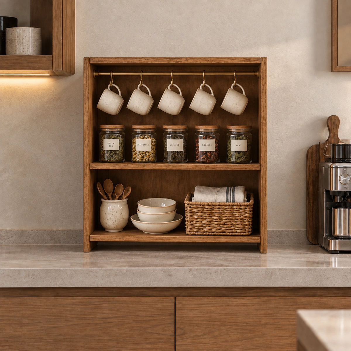 Tea Organizer with Hanging Mugs